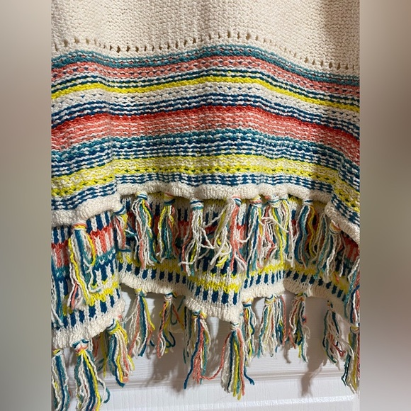 Roxy Knit Serene Morning Fringed High Low Colourful Coastal Poncho Medium/Large - Picture 10 of 15